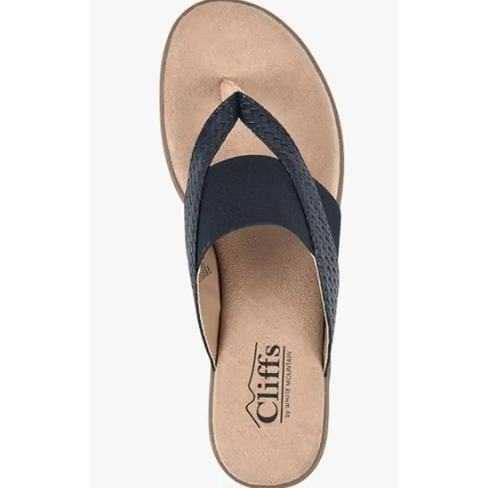 CLIFFS BY WHITE MOUNTAIN WOMENS BUMBLE NAVY WOVEN SMOOTH THONG SANDAL 10M